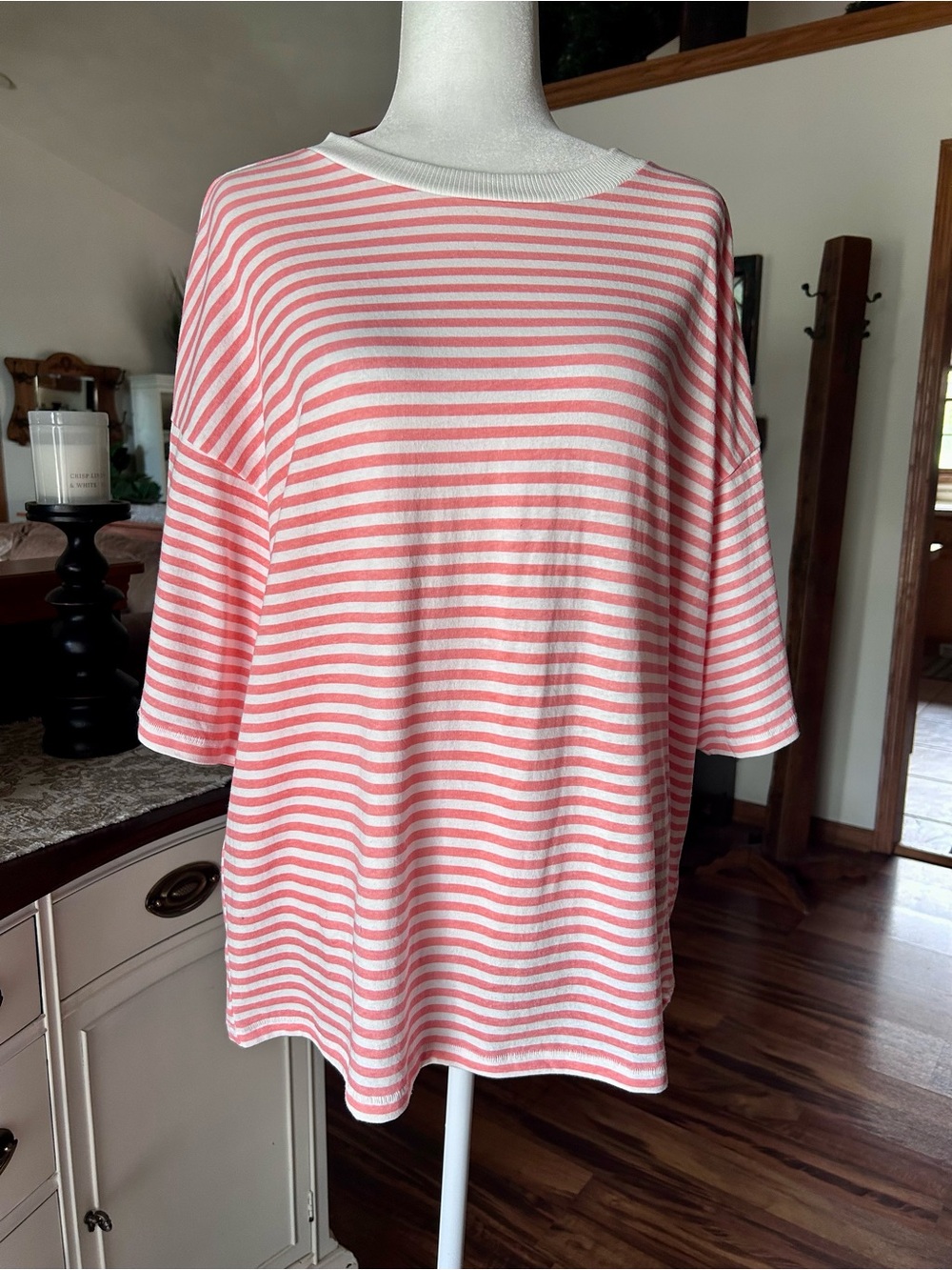 FP Movement by Free People Coral and White Striped Short Sleeve Tee - Picture 2 of 4